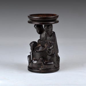 Authentic African Folk Art Hand Carved Ebony Wood Nativity Candle Holder from Tanzania 5.5&quot;/14cm (N4166)