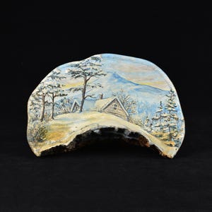 1997 Handgeschilderd winterbergolieverfschilderij op natuurlijke tondelconk - (10,5&quot;/26,7 cm) (N3449)