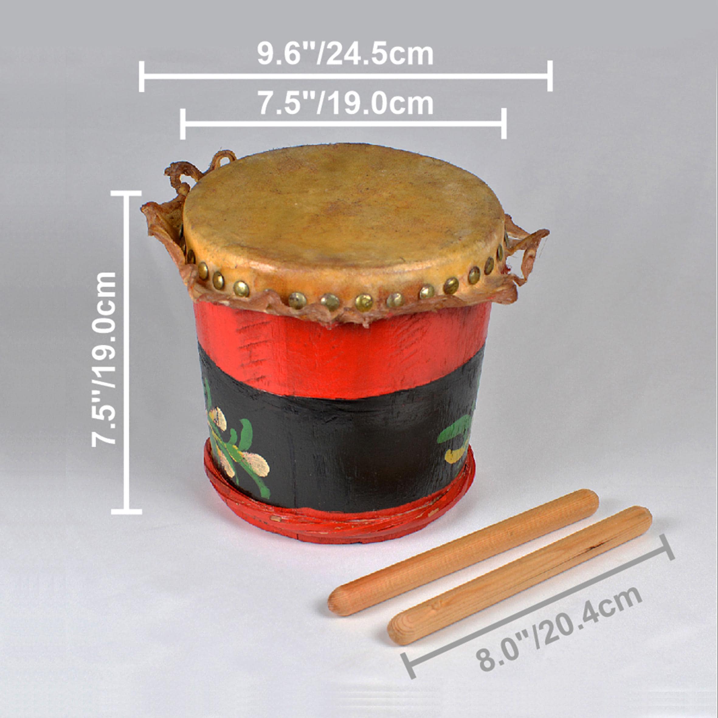 ヴィンテージ中国獅子舞太鼓：スティック付き生皮楽器（N3602） - Etsy