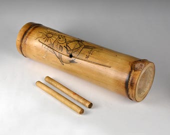 ヴィンテージ ハンドメイド メソアメリカ 竹製 テポナズトリ ドラム：アステカ様式の打楽器（14.5インチ/36.8cm）（N4638）