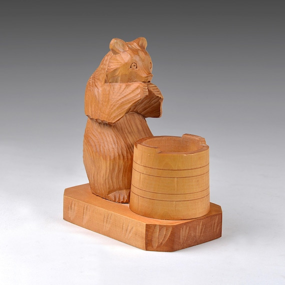 木製クマの彫刻 ヴィンテージ ロシア伝統彫刻アート 手彫り 木製 クマの彫刻