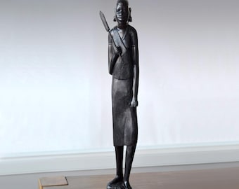 アイアンウッド マサイ族 戦士像 槍 盾 カンバ族 ケニア アフリカ