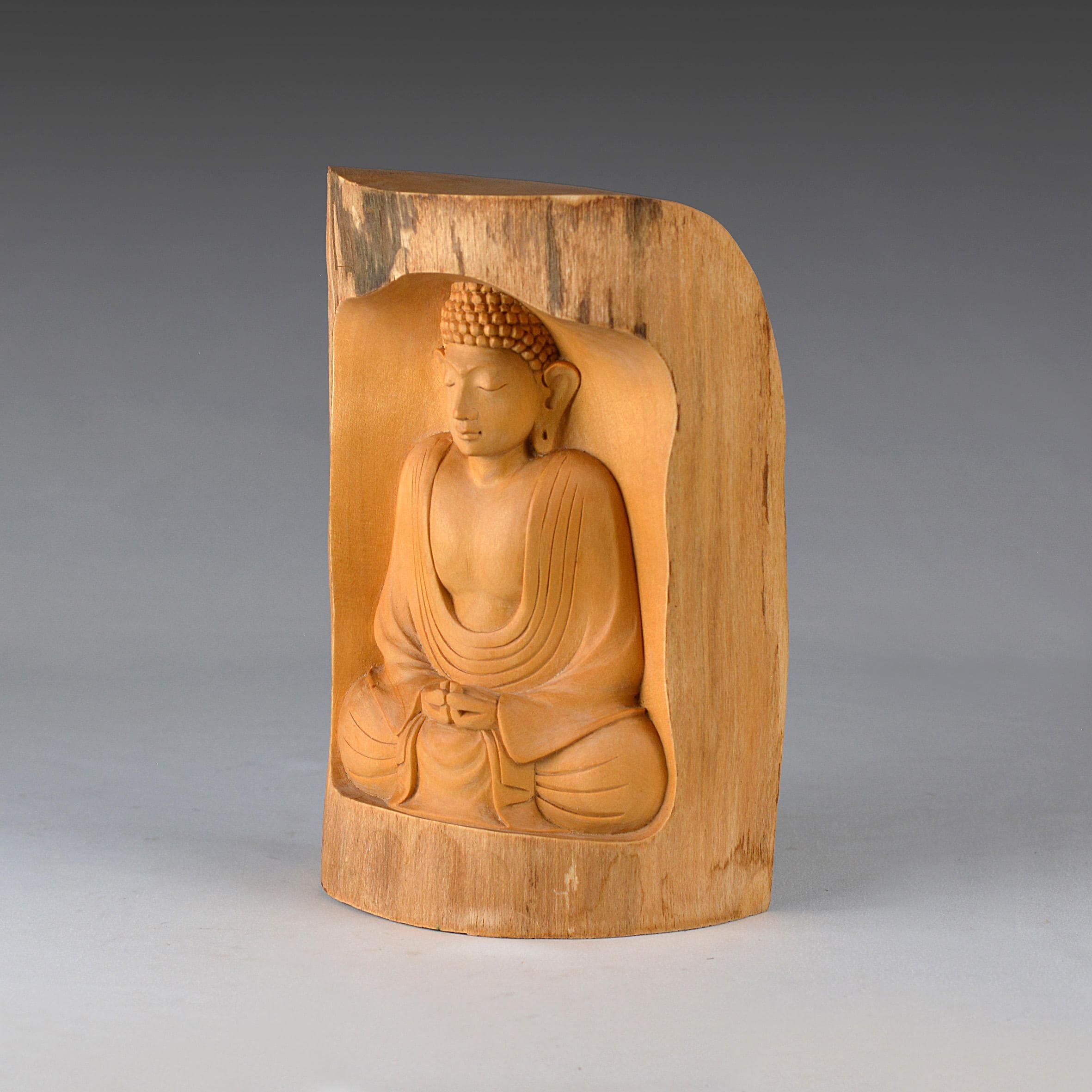 ヴィンテージ手彫り木製仏像、タイ仏像アート（7.7インチ/19.5 cm