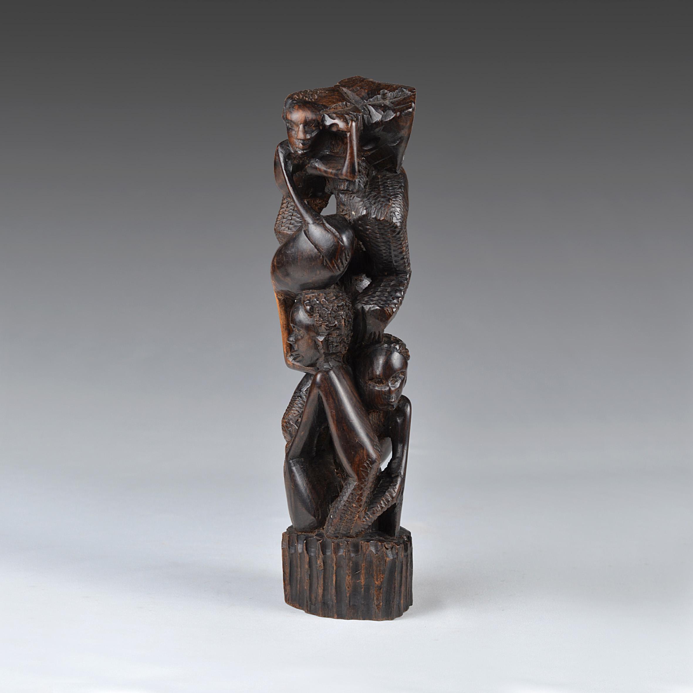 ヴィンテージ マコンデ家系図彫刻：手彫りアイアンウッドアフリカン