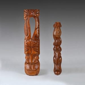 Set of 2 Islands Tribal Folk Art Hand Carved Wooden Masks for Wall Décor 17.3”/44.1 cm (N2544)