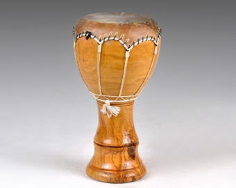 Small Vintage African folk instrument Handmade Handheld Animal Skin Wood Drum Bongo Style (N2201)