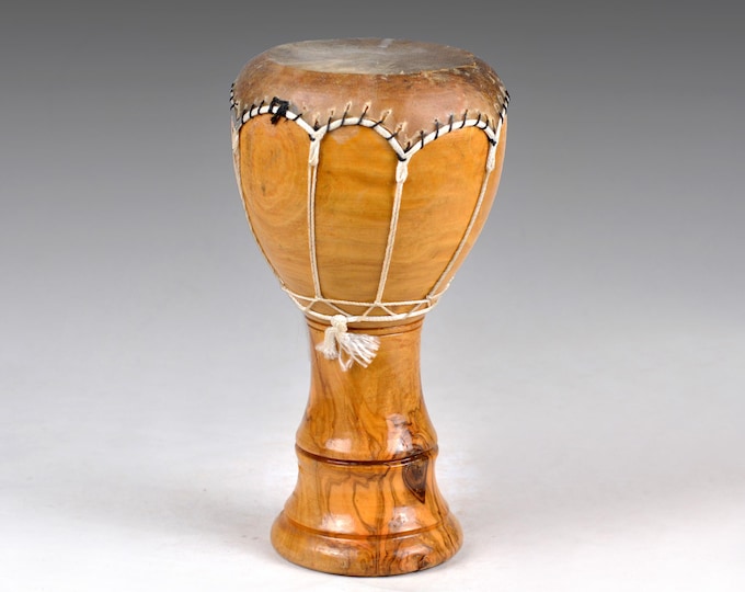 Small Vintage African folk instrument Handheld Wood Drum Bongo Style H7.7"/19.7cm