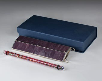 Vintage Kaleidoscope Purple Stained Slag Glass-Prismatic Oil Stars Wand with Original Box (N4423)