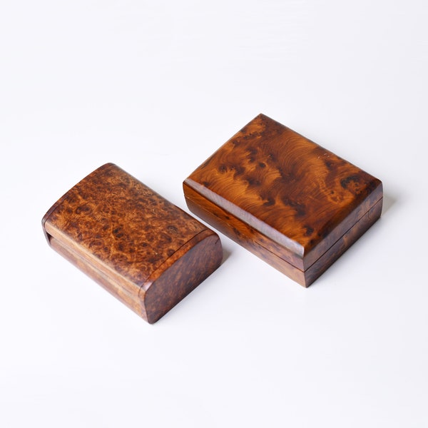 Pair of Small Moroccan Handmade Thuya Wooden Jewelry/Trinket Boxes