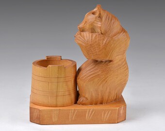 ヴィンテージ ロシア伝統彫刻アート 手彫り木製クマの彫刻置物 高さ6.7
