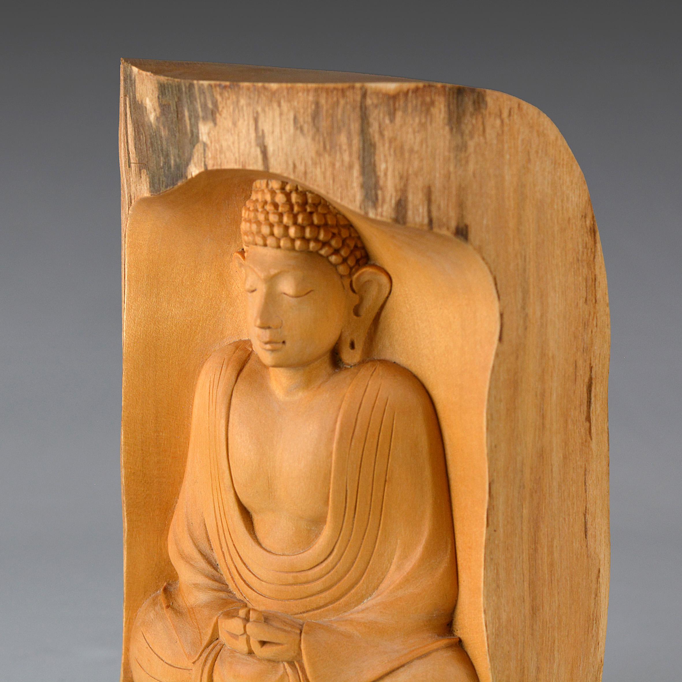 ヴィンテージ手彫り木製仏像、タイ仏像アート（7.7インチ/19.5 cm