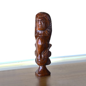 Vintage Oceania Pacific Islands Melanesian Tribal Art Fijian Hand Carved Hardwood Double Head Sculpture 15.5&quot;/39.3cm (N3023)