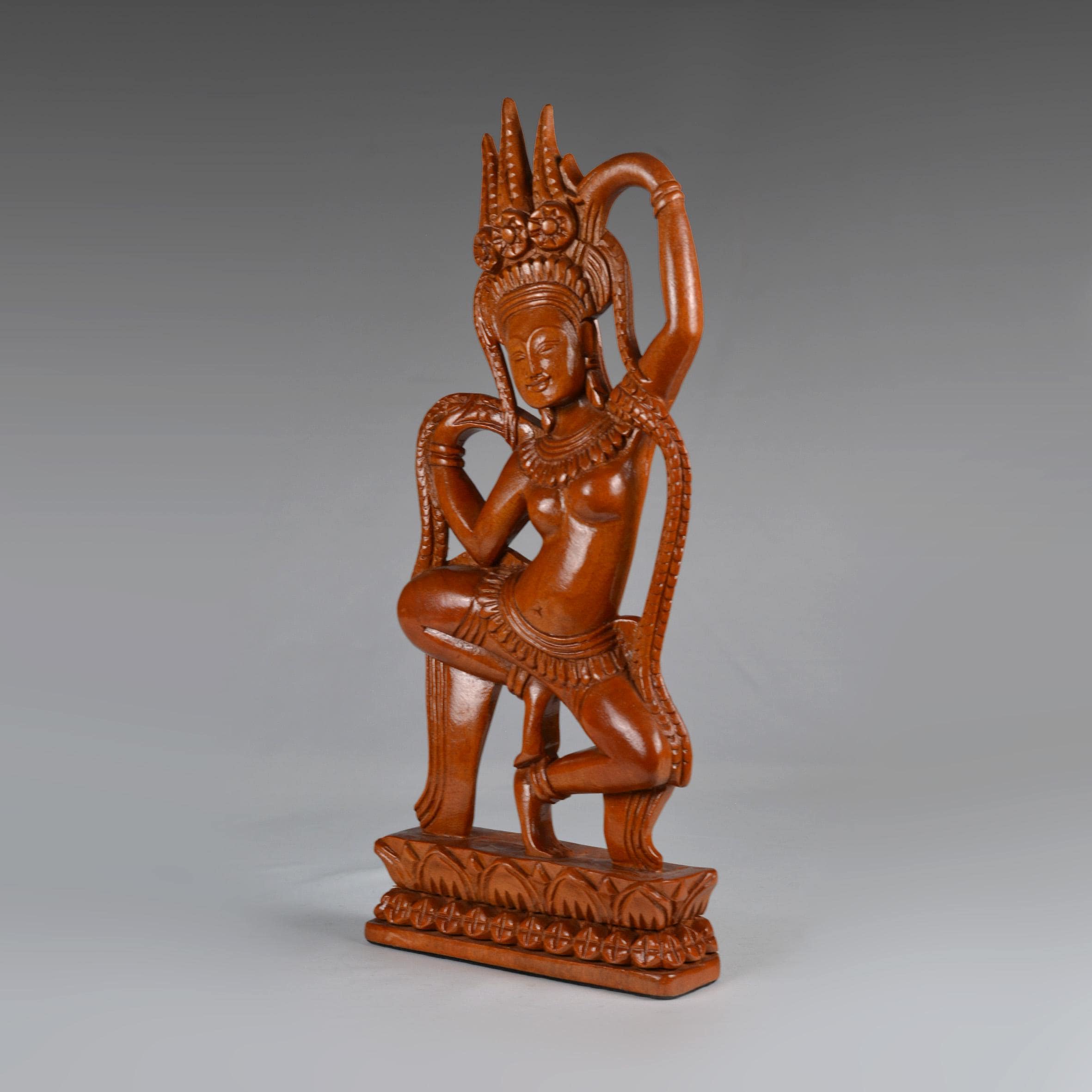 ヴィンテージ手彫り木製彫刻 アプサラダンサー、カンボジア民芸品 (16