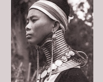 Kayan Lahwi African Tribal Neck Rings Vintage Hand Carved