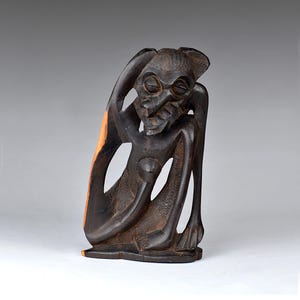 ヴィンテージアフリカンアイアンウッドガール胸像彫刻：精巧な黒檀風