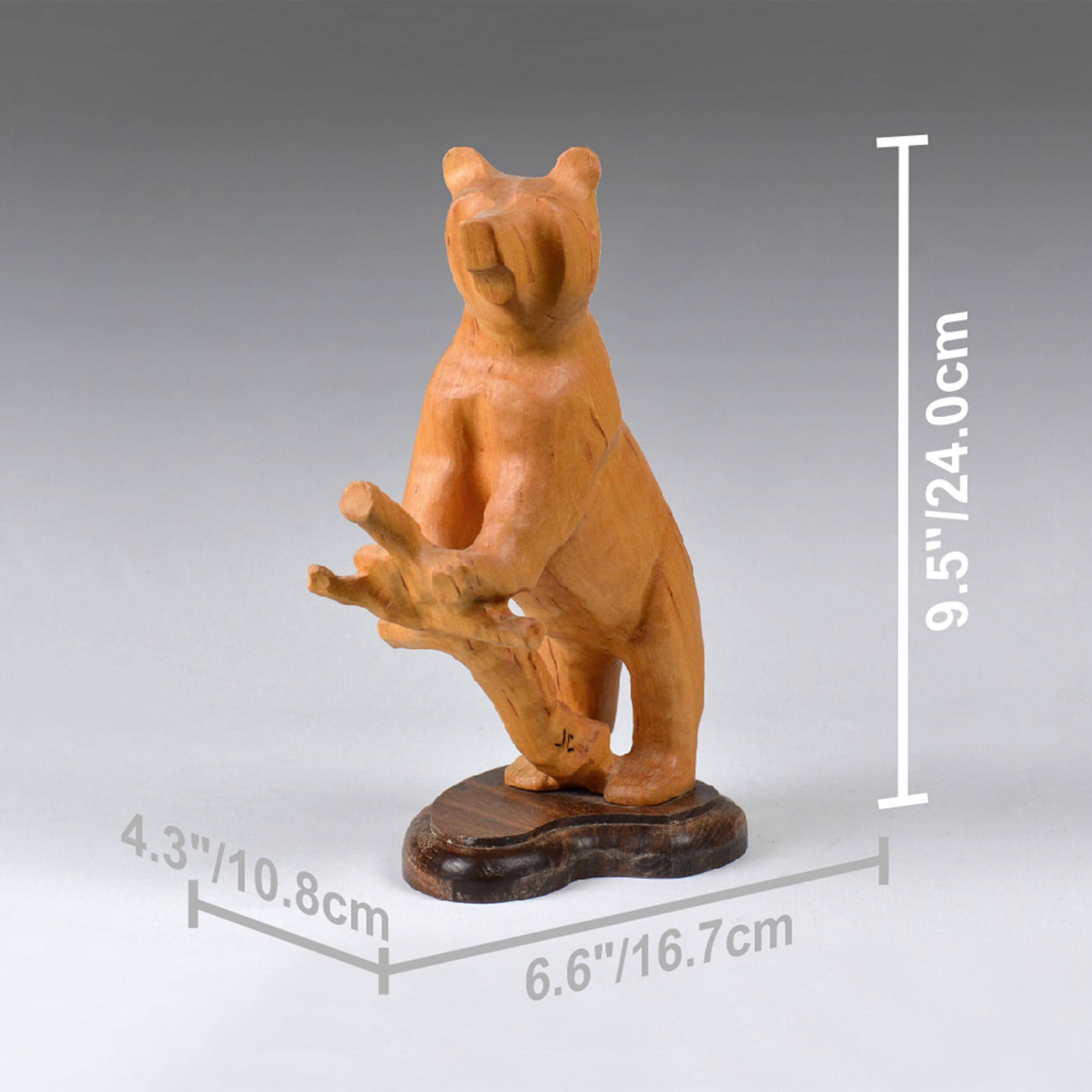 ヴィンテージ手彫り木製クマの彫刻、JCサイン入り、9.5インチ/24cm