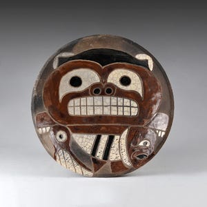 Rare Native American Northwest Coast Indigenous Salish Tribal Art Pottery Plate 9.3”/23.5cm (N4722)