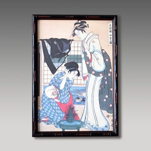 Vintage Framed Ukiyo-e Print: Two Geishas by Kitagawa Utamaro (N2118)