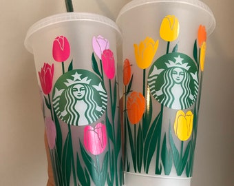 Custom Tulip Starbucks Cup | Reusable Floral Cold Cup