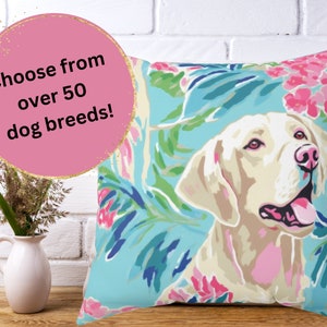 Coussin personnalisé avec portrait de chien, décoration Palm Beach