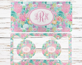 Car Accessories, Personalized License Plate Frame, Car Coasters, License Plate, Car Tag Set Monogram License Plate Accessories, Gift for Her