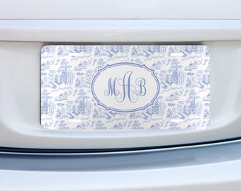 Chinoiserie Car Plate, Car Accessories for Women, Toile Front License Plate. Lilly Inspired License Plate Frame