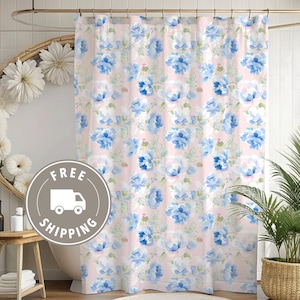 Floral Shower Curtain, Coquette Shower Curtain, Pink Bow Chic Bathroom Decor, Bathroom Curtain, Shabby Chic, French Country, Shabby Chic