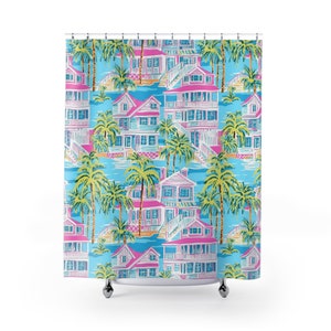 West Palm Beach Custom Shower Curtain, Beach Home Shower Curtain, Coastal Decor, Pink