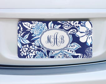 Blue Coastal Preppy Car Plate, Car Accessories for Women, Chinoiserie Front License Plate. Chinoi Series Personalized License Plate Frame