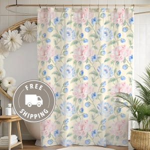 Coquette Shabby Chic Shower Curtain, Coquette Shower Curtain, Yellow Pink Blue Chic Bathroom Decor, Bathroom Curtain, French Country