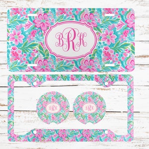 Car Accessories, Personalized License Plate Frame, Car Coasters, License Plate, Car Tag Set Monogram License Plate Accessories, Gift for Her