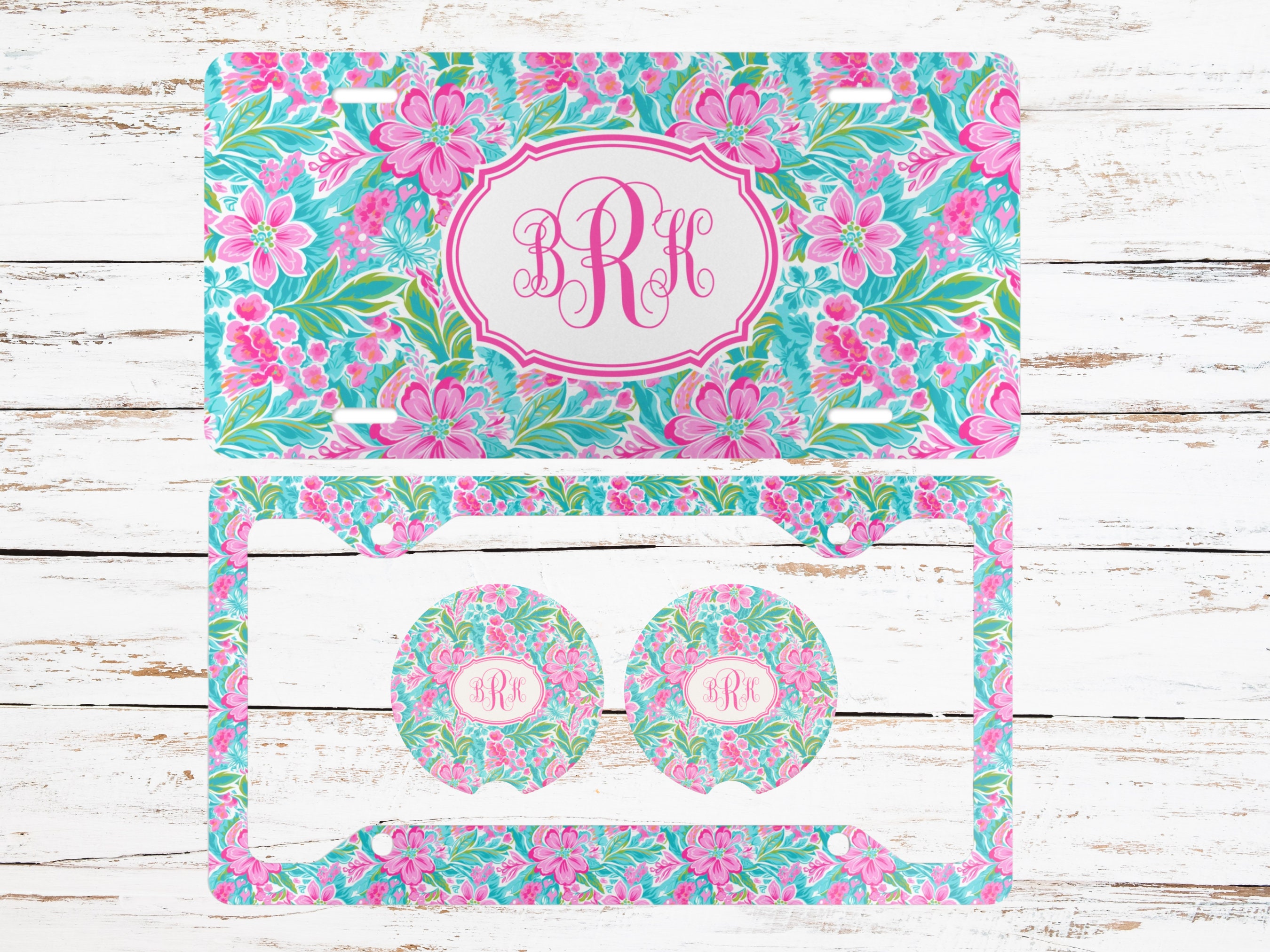 Car Accessories, Personalized License Plate Frame, Car Coasters, License Plate, Car Tag Set Monogram License Plate Accessories, Gift for Her