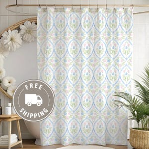 Coquette Preppy Shower Curtain, Pink Bow Chic Bathroom Decor, Bathroom Curtain, Shabby Chic, French Country, Girl Shower Curtain Nursery