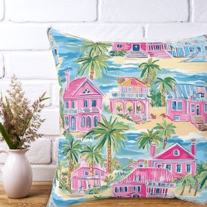 Palm Beach Style Pillow, Coastal House Print, Preppy Room Decor