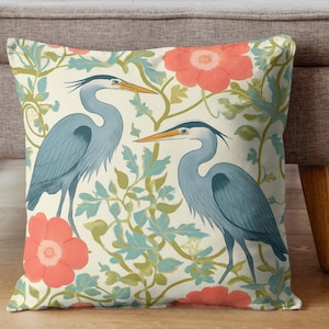 Blue Heron Pillowcase or Pillow, Coastal Heron Throw Pillow, Nature Inspired Pillows, Throw Pillow for Couch