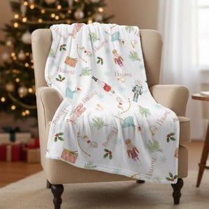 Nutcracker Christmas Blanket, Personalized Name (Soft Plush Minky)