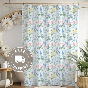 Wildflowers Shower Curtain, Coquette Shower Curtain, Pink Bow Chic Bathroom Decor, Bathroom Curtain, Shabby Chic, French Country