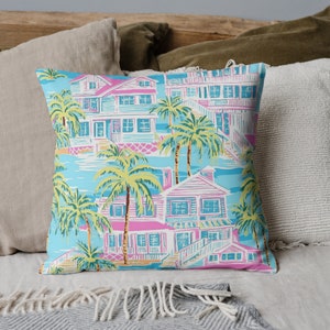 Pillow, Preppy Room Decor, Dorm Room, Dorm Room Decor, Palm Beach, Beach House, Palm Leaves, Light Teal and Hot Pink