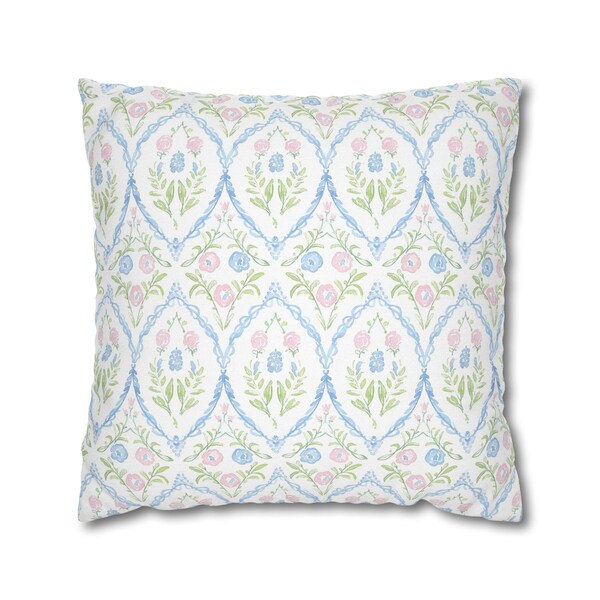 Floral Grandmillennial Pillow, Pink and Blue Decor