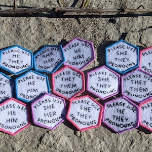 Pronoun Hand Embroidered Pins