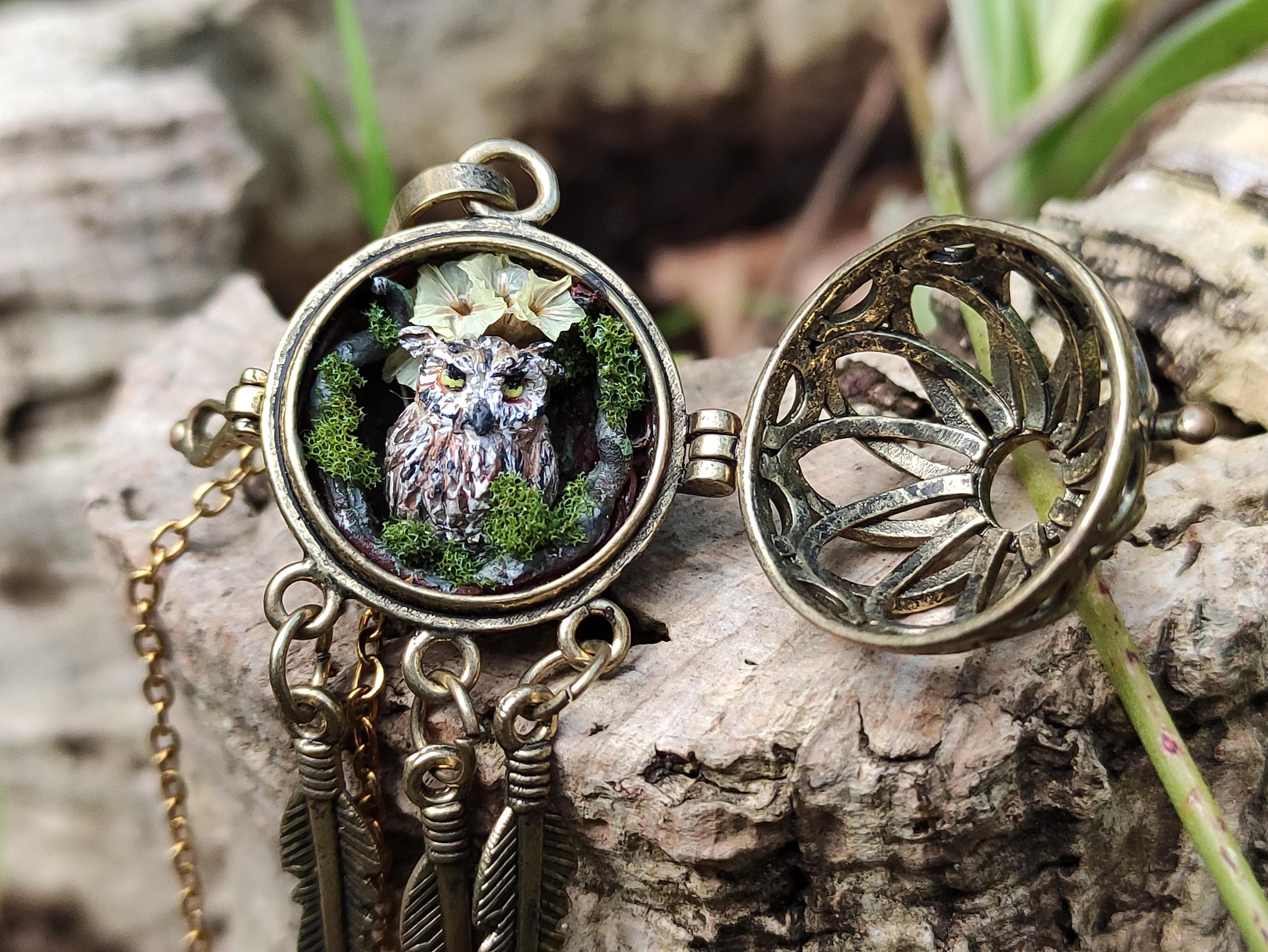collana gufo,locket.collana chiama angeli ,animali in miniatura ,collana apribile ,collana gravidanz
