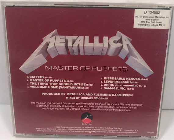 Vintage Metallica Master of Puppets First Pressing CD Elektra