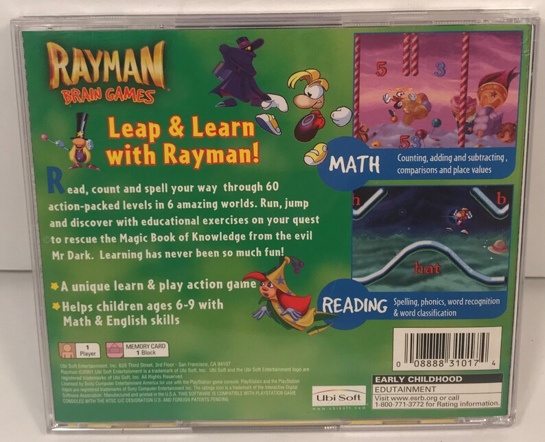 Rayman Reading Vintage Playstation 1 Rayman Brain Games CD Ubisoft 2000 Near Mint ...