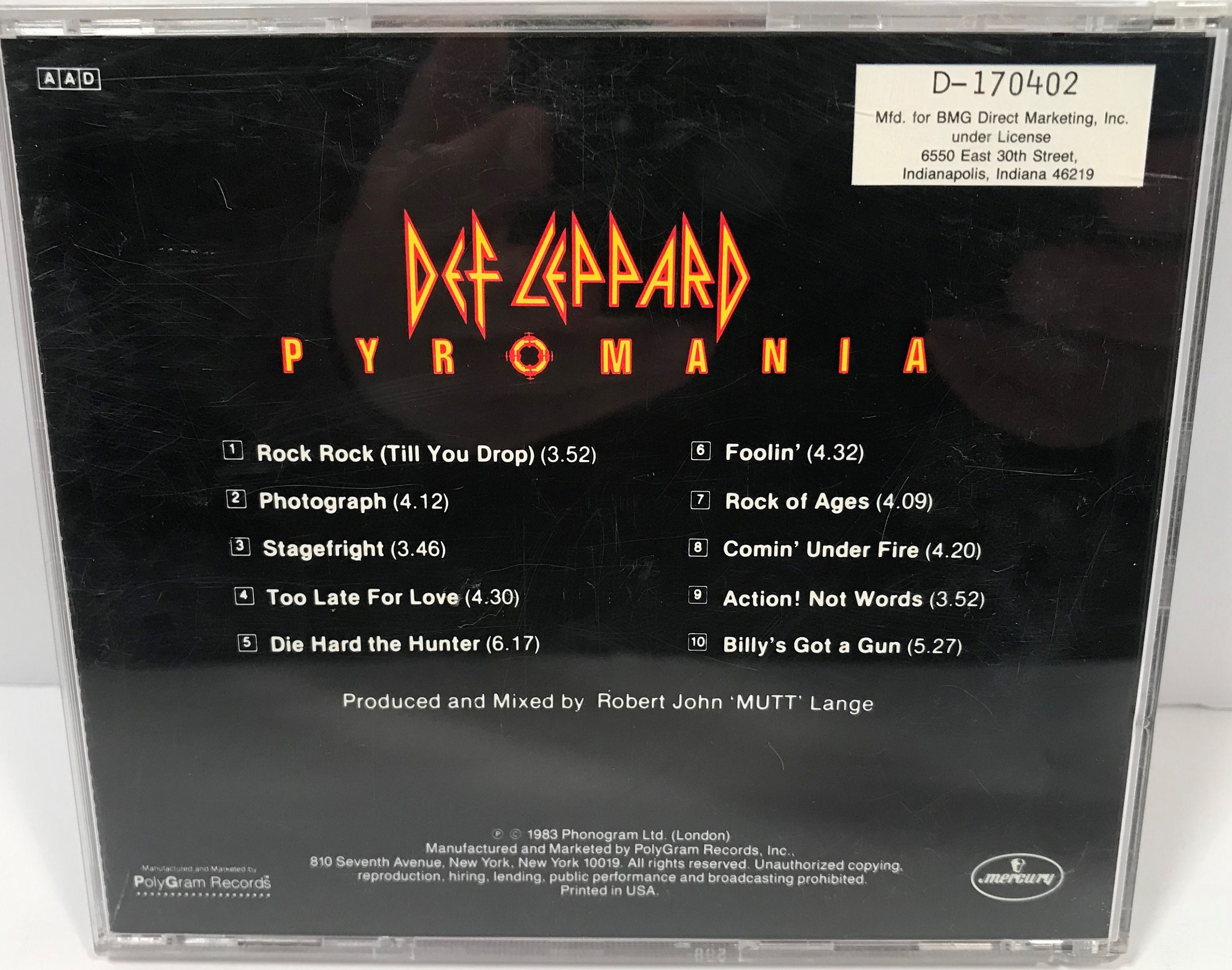 Vintage Def Leppard Pyromania First Pressing CD Special Club