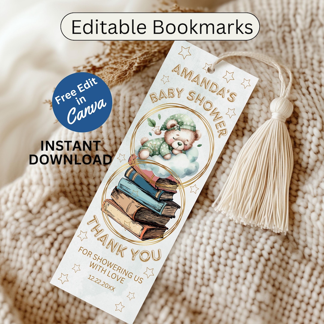 EDITABLE Baby Shower Bookmark Template Printable Thank You Card Favor ...