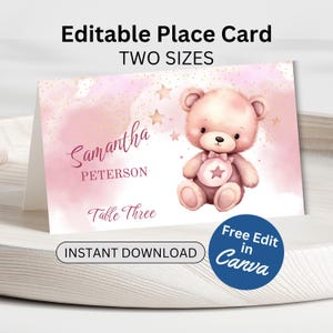 EDITABLE Place Card Baby Shower Template Printable Food Labels Buffet Cards Birthday Pink Tent Sign Girl Party Label Instant Download BS102