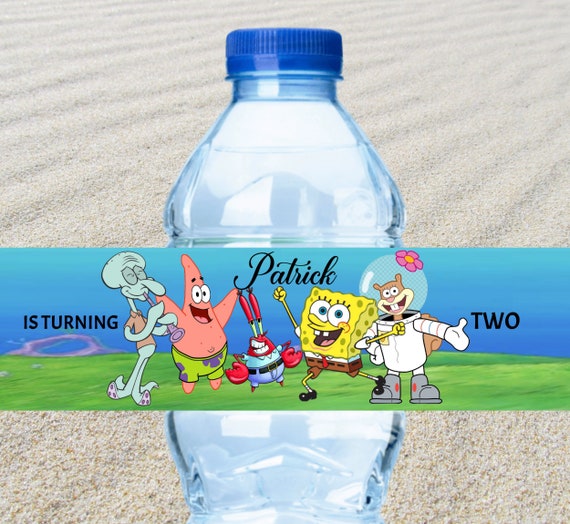Spongebob Water Bottle Spongebob Stickers Spongebob Label Etsy