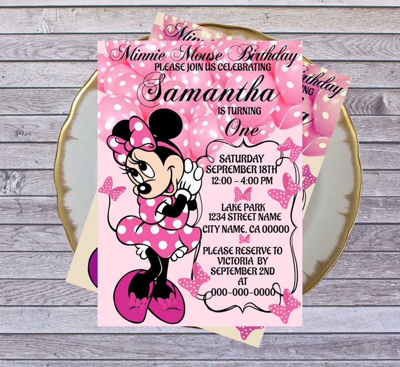 Minnie Mouse Birthday Invitation Electronic Minnie Card Etsy