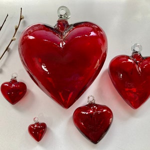 5 Beautiful blown glass hearts. glass heart, BLOWN GLASS made in Mexico! We combine shipping!!!
