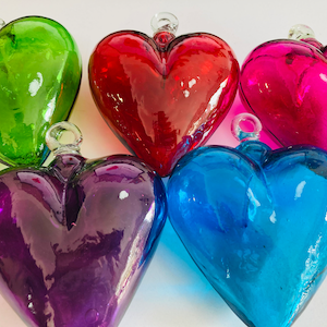 1 Beautiful medium heart, 7.2" blown glass. glass heart, BLOWN GLASS made in Mexico, Wholesale too, ask for it!!!